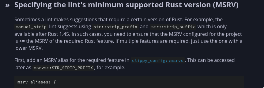 Clippy MSRV documentation