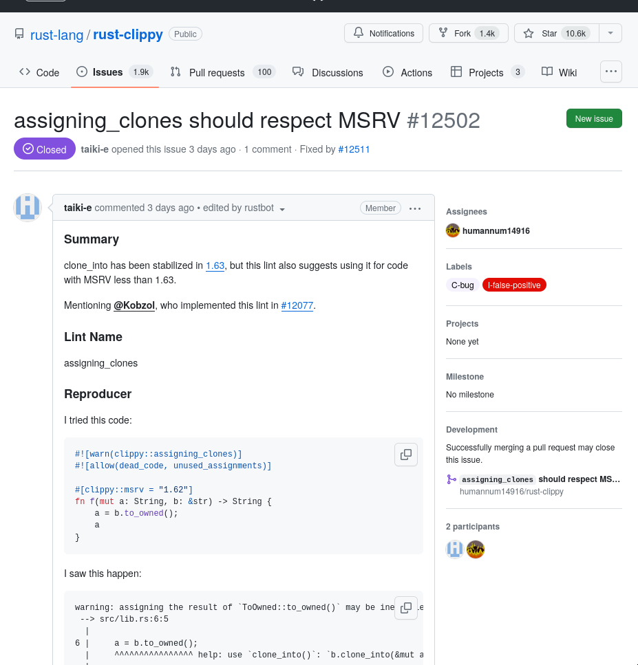 the assigning_clones issue on Github